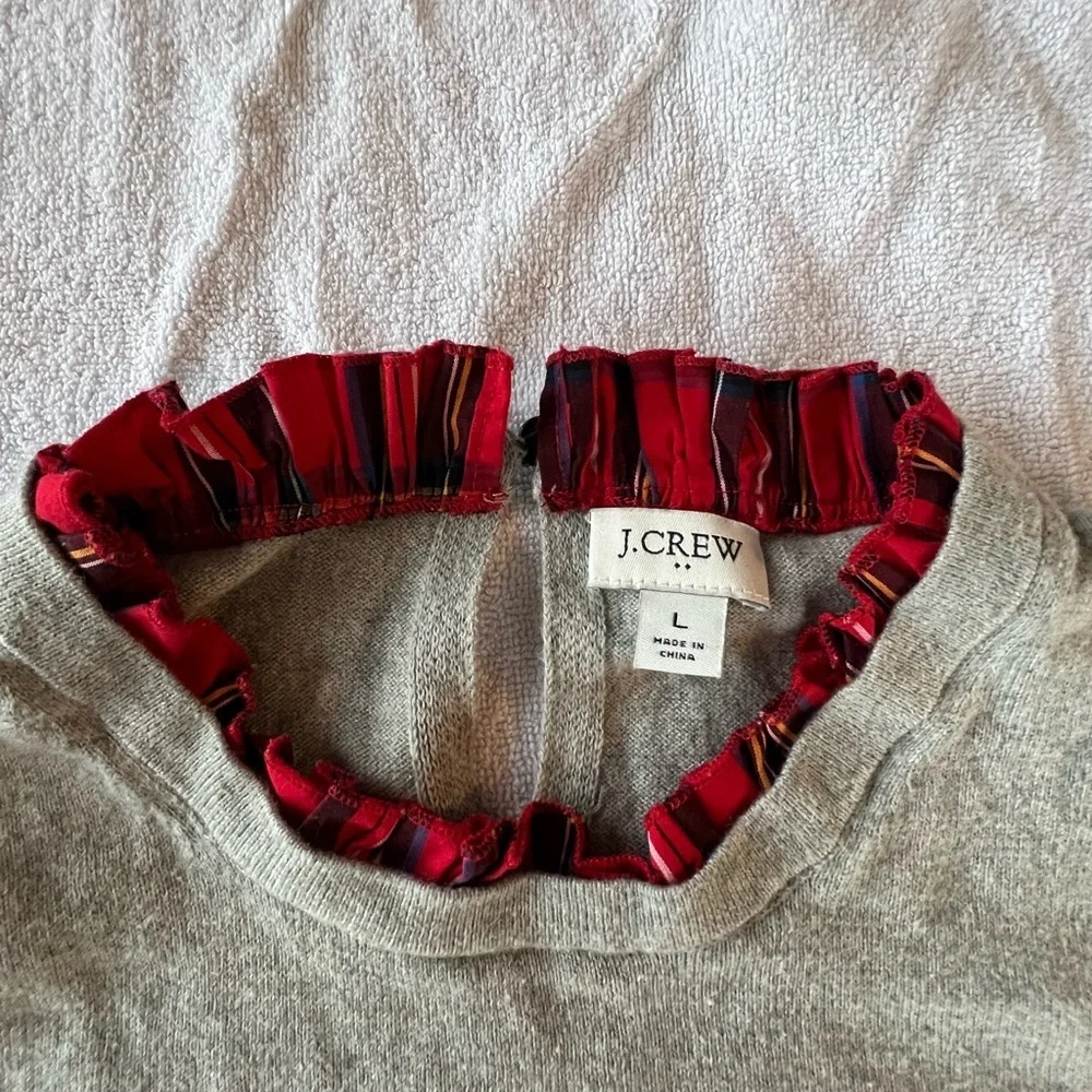 J. Crew Gray Top with Red Ruffle Detail​​
